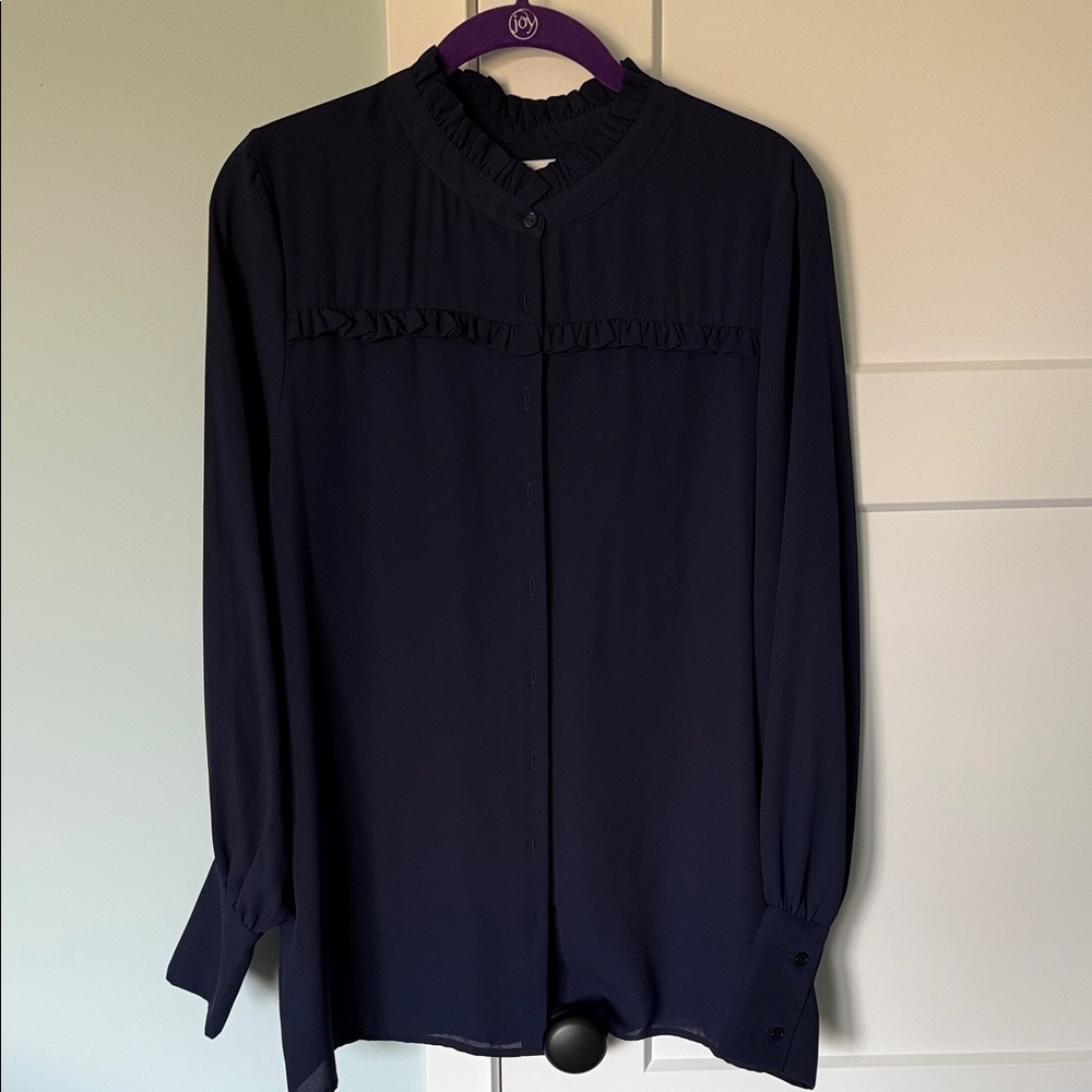 Evy's Tree Navy Ruffled Blouse